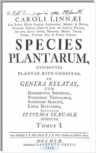 Foto 06. A obra Species Plantarum. Fonte: https://pt.wikipedia.org/wiki/Carolus_Linnaeus