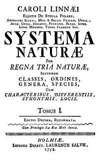 Foto 07. A obra Systema Naturae. Fonte: https://pt.wikipedia.org/wiki/Carolus_Linnaeus